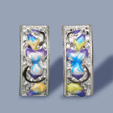 925 Silver Women's Earrings Colored Flowers Epoxy Enamel Jewelry