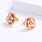925 Silver Pink Flower Earrings Women's Party Jewelry