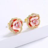 925 Silver Pink Flower Earrings Women's Party Jewelry