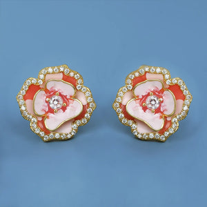 925 Silver Pink Flower Earrings Women's Party Jewelry