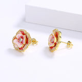 925 Silver Pink Flower Earrings Women's Party Jewelry