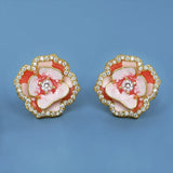925 Silver Pink Flower Earrings Women's Party Jewelry