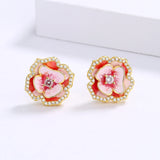 925 Silver Pink Flower Earrings Women's Party Jewelry