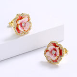 925 Silver Pink Flower Earrings Women's Party Jewelry