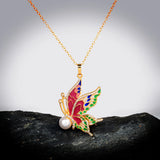 925 Silver Epoxy Butterfly Pearl Necklace