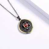 925 Silver Two-Color Hollow Disc Necklace with Red Zircon Pendant