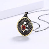 925 Silver Two-Color Hollow Disc Necklace with Red Zircon Pendant