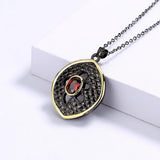 925 Silver Two-Color Hollow Disc Necklace with Red Zircon Pendant