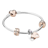 925 Silver Women's Sterling Silver Bracelet Love Pendant Snake Bone Set
