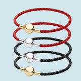 925 Silver Woven Leather Bracelet for Charm Beads