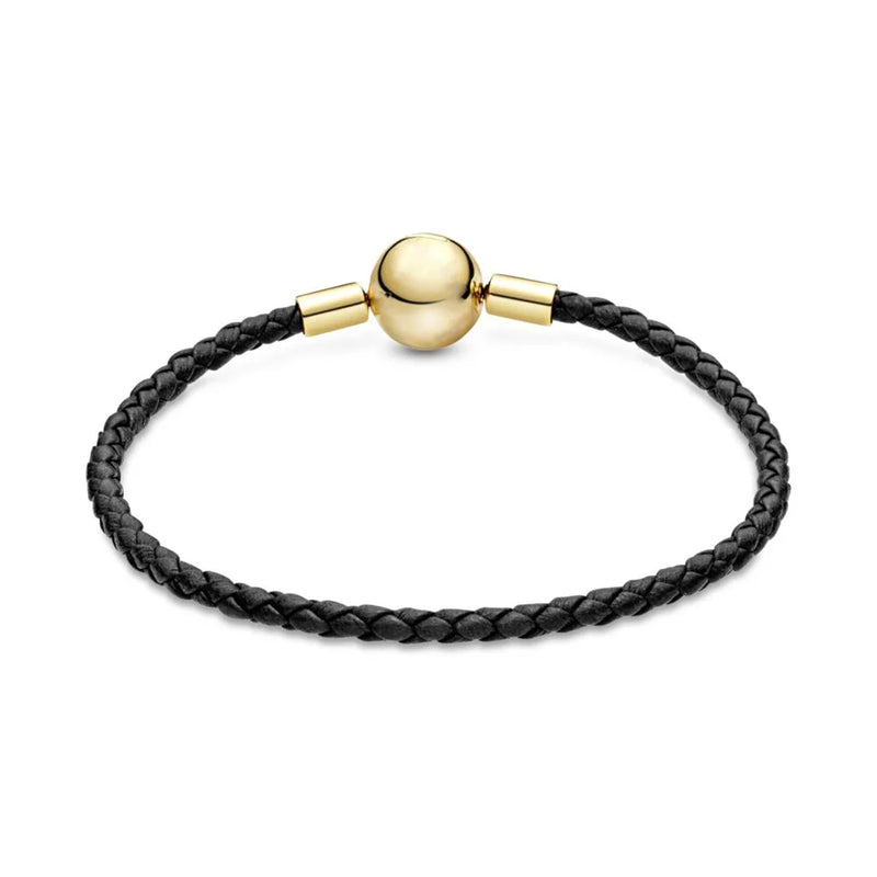 925 Silver Woven Leather Bracelet for Charm Beads