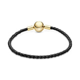 925 Silver Woven Leather Bracelet for Charm Beads