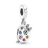 925 Silver Snake Beads Double Heart Dangle Charm Bracelet DIY Jewelry