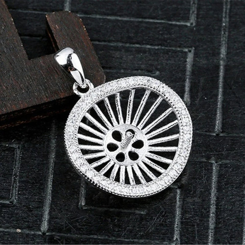 925 Silver Zircon Pendant Blank For Half-Drilled Round Beads