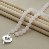 925 Silver Pink Crystal Necklace for Women Wedding Charm Jewelry