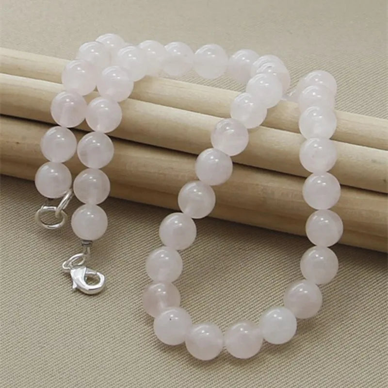 925 Silver Pink Crystal Necklace for Women Wedding Charm Jewelry