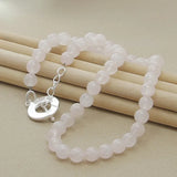 925 Silver Pink Crystal Necklace for Women Wedding Charm Jewelry