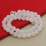925 Silver Pink Crystal Necklace for Women Wedding Charm Jewelry