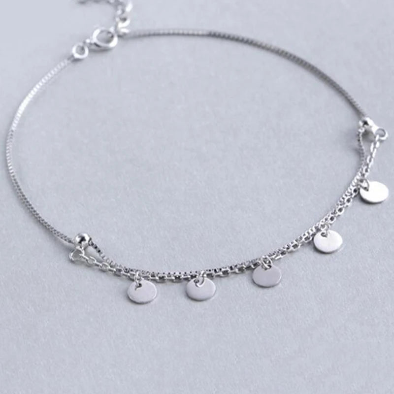 925 Silver Coins Anklet Bracelet Enkelbandje Tornozeleira Bohemian Vintage Gift