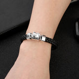 925 Silver Men Jewelry Buddha Bracelet Punk Leather Bracelet