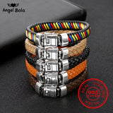 925 Silver Men Jewelry Buddha Bracelet Punk Leather Bracelet