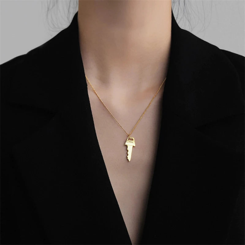 925 Silver Key Necklace Chocker Vintage Collier Bijoux Collares