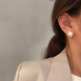 French Geometric Pearl Earrings Retro Style Silver Needle