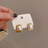 French Geometric Pearl Earrings Retro Style Silver Needle