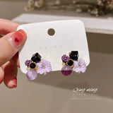 925 Silver Diamond Opal Crystal Flower Earrings Sweet Studs Retro