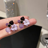 925 Silver Diamond Opal Crystal Flower Earrings Sweet Studs Retro