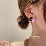 925 Silver Diamond Opal Crystal Flower Earrings Sweet Studs Retro