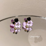 925 Silver Diamond Opal Crystal Flower Earrings Sweet Studs Retro