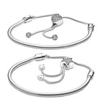 925 Silver Adjustable Pentagram Heart Drawstring Bracelet Snake Chain