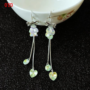 925 Silver Flash Crystal Long Earrings