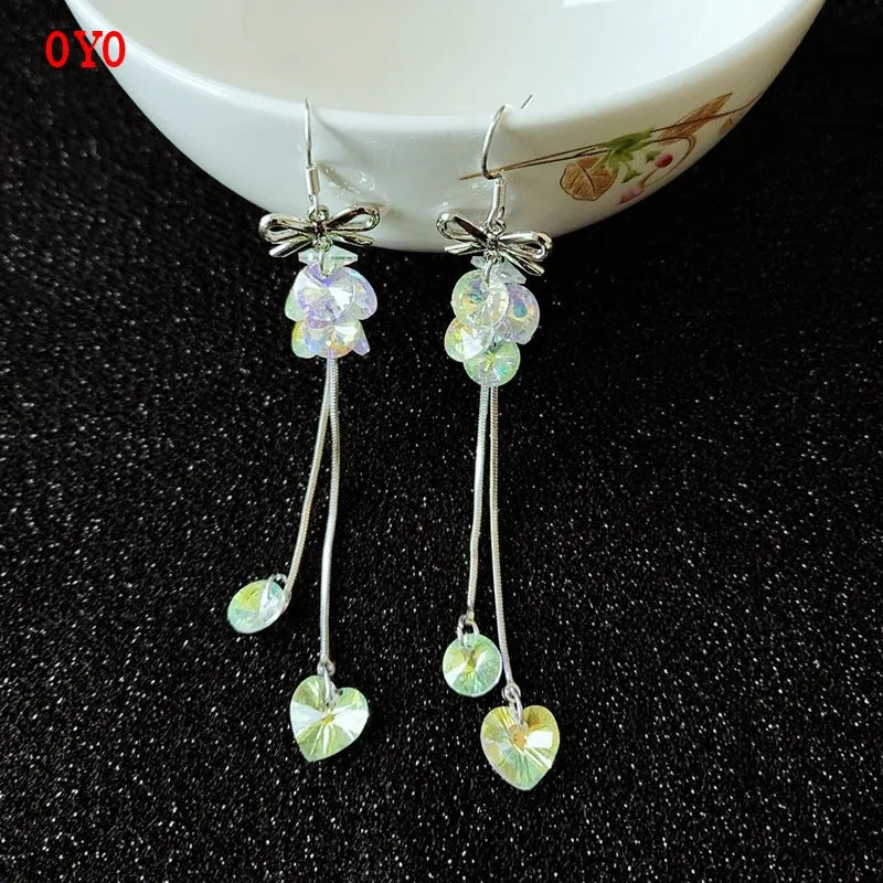 925 Silver Flash Crystal Long Earrings