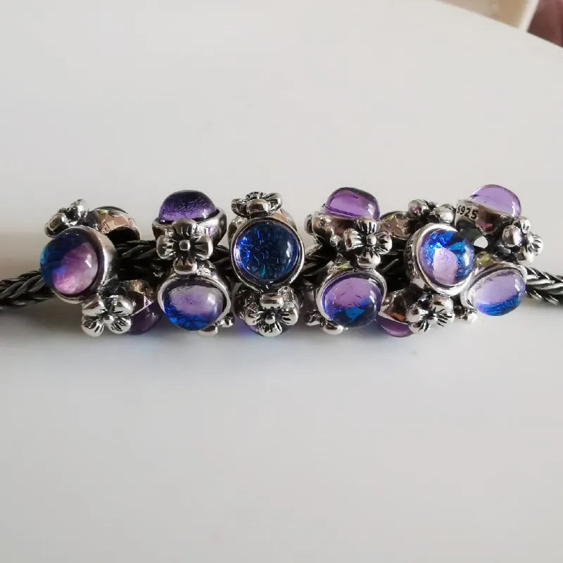 925 Silver Beads Three-Side Small Flower Bo Glaze Support String Beads