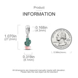 925 Sliver Green CZ Cactus Dangle Charm Pink Enamel Cactus Beads for Bracelet