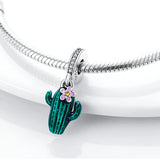 925 Sliver Green CZ Cactus Dangle Charm Pink Enamel Cactus Beads for Bracelet