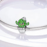 925 Sliver Green CZ Cactus Dangle Charm Pink Enamel Cactus Beads for Bracelet