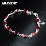 925 Silver Red Zircon Charm Bracelet Chain Wedding Jewelry