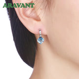 925 Silver Square Aquamarine Earrings Women's Jewelry