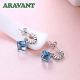 925 Silver Square Aquamarine Earrings Women's Jewelry