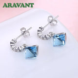 925 Silver Square Aquamarine Earrings Women's Jewelry