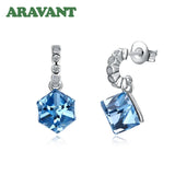 925 Silver Square Aquamarine Earrings Women's Jewelry