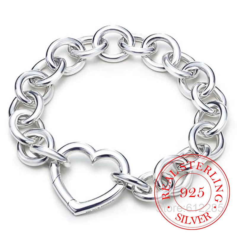 925 Silver Love Heart Bracelet For Girls