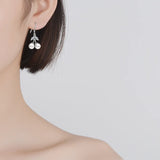 925 Silver Red Pearl CZ Drop Earrings for Teens