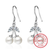 925 Silver Red Pearl CZ Drop Earrings for Teens