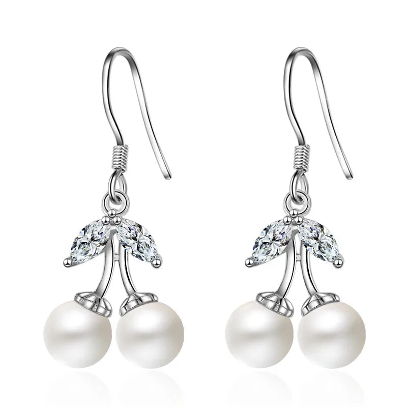 925 Silver Red Pearl CZ Drop Earrings for Teens