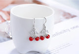 925 Silver Red Pearl CZ Drop Earrings for Teens