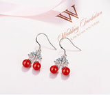 925 Silver Red Pearl CZ Drop Earrings for Teens